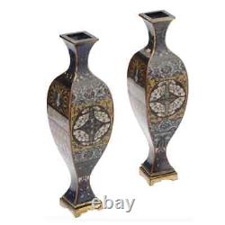 Rare Japanese Cloisonne Enamel Over Brass Goldstone Vases