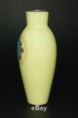 Rare Japanese Cloisonne Enamel Vase with Applied Silver Panel Ando Workshop