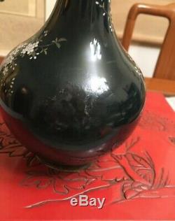 Rare Japanese Meiji Antique Cloisonne Vase Silver Based
