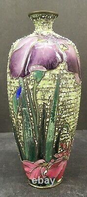 Rare Japanese Meiji Moriage Cloisonne Vase with Floral Decor by Ando