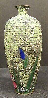 Rare Japanese Meiji Moriage Cloisonne Vase with Floral Decor by Ando