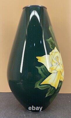 Rare Japanese Silver Wire & Wireless Cloisonne Vase with Rose by Ando