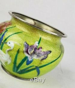 Rare Japanese Sterling Silver Wireless Cloisonne Pot Raised Decoration By Gonda
