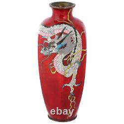Rare Meiji Japanese Cloisonne Red Enamel Pink Dragon Vase