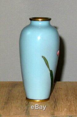 Rare Meiji Japanese Moriage Cloisonne Enamel Vase with Iris