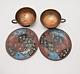 Rare Pair Copper Japanese Cloisonne Cup And Saucer Plate Gold Stone Meiji Enamel