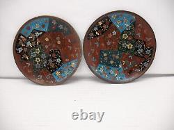 Rare Pair Copper Japanese Cloisonne Cup and Saucer Plate Gold Stone Meiji Enamel