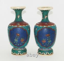 Rare Pair of Japanese Totai Shippo Cloisonne Enameled Vases Signed by Artist