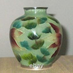 Rare Plique a Jour Japanese Cloisonné Enamel Vase With Koi 3 3/4 Excellent