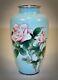 Rare Signed Ando Jubei Japanese Cloisonne Celadon Pink Roses Vase Stunning