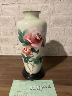 Rose pattern Cloisonne Vase Pot 9 inch tall Traditional art Japanese