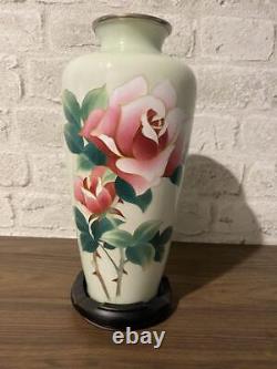 Rose pattern Cloisonne Vase Pot 9 inch tall Traditional art Japanese