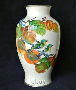 SUPERB c. 1930 Japanese Ando Jubei Cloisonne Autumn-Themed Persimmon Tree Vase