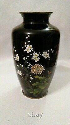 Sato Black WithSilver Cloisonne Vase Using The Ginbari Technique 1940/50's