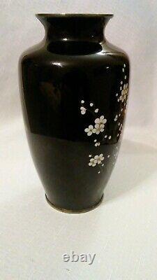 Sato Black WithSilver Cloisonne Vase Using The Ginbari Technique 1940/50's