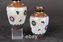 Set antique japanese cloisonne vases 9,5 cm. 19th century Meiji