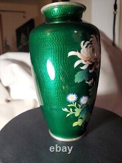 Set of 2 Sato GINBARI Vase Cloisonne Made in JAPAN Vintage Green 7