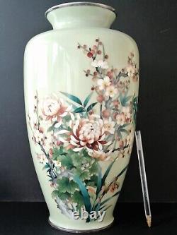 Signed Ando Jubei Cloisonne Vase Japanese Silver Mark 12.5 Vtg Antique Taisho