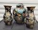Signed Ming Mark Set Of 3 Japanese Cloisonne Vase Pair & Jar, Birds & Flowers