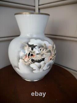 Signed Rare Cloisonne Dragon Vase, Shobido Company Japanese Enamel Vase Antique