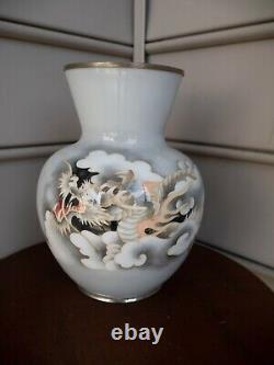 Signed Rare Cloisonne Dragon Vase, Shobido Company Japanese Enamel Vase Antique