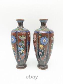 Signed vintage Pair Japanese / Chinese Cloisonne Enamel Flowers Vases