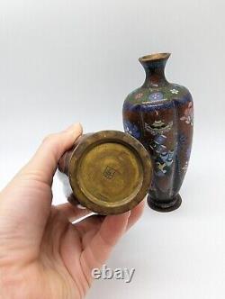 Signed vintage Pair Japanese / Chinese Cloisonne Enamel Flowers Vases