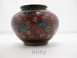 Silver Wire Cloisonne Vase Butterfly Flower Motif, Oriental Enamel Oriental Vase
