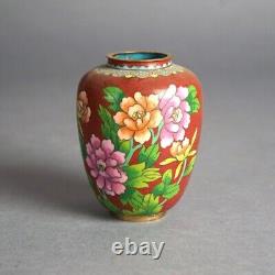 Six Miniature Antique Japanese Meiji Cloisonne Enameled Flower Vases C1920