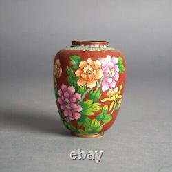 Six Miniature Antique Japanese Meiji Cloisonne Enameled Flower Vases C1920