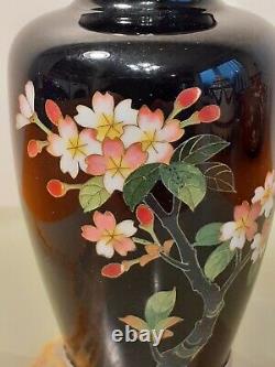Small Antique Japanese Black Cloisonne Vase 3 1/2 H Marked Japan Cloisonne