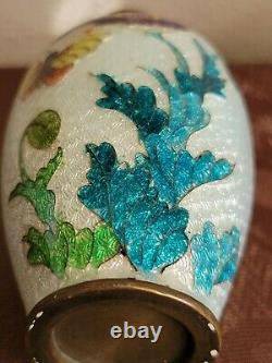 Small Antique Japanese Ginbari Cloisonne Vase Beautiful Silver Gold