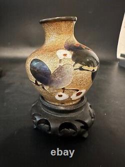 Small Japanese Ginbari Cloisonne Vase. Bird Motif. 2 3/8 H