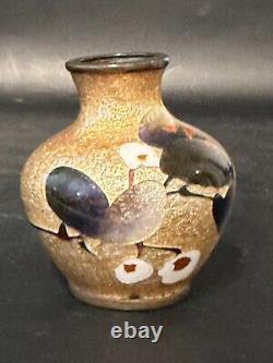 Small Japanese Ginbari Cloisonne Vase. Bird Motif. 2 3/8 H