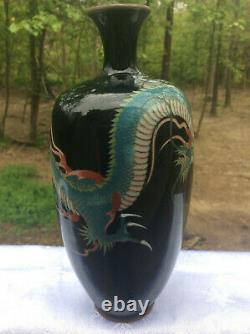 Stunning Japanese Cloisonne Dragon Vase With Stand