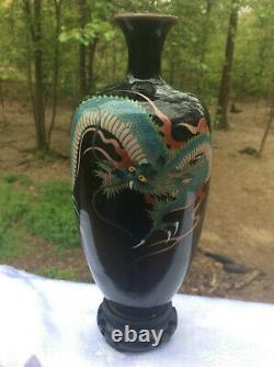 Stunning Japanese Cloisonne Dragon Vase With Stand