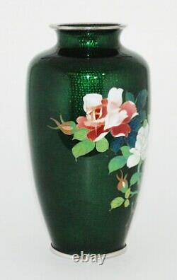 Stunning Japanese Green Translucent Cloisonne Vase by Craftsman PIB