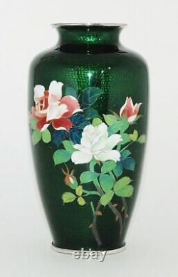 Stunning Japanese Green Translucent Cloisonne Vase by Craftsman PIB