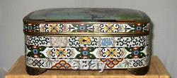 Stunning LARGE 19c Japanese Silver Wire Cloisonne Enamel Document Box withRooster