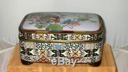 Stunning LARGE 19c Japanese Silver Wire Cloisonne Enamel Document Box withRooster
