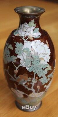 Stunning Meiji goldstone cloisonné vase! Flowers, trees, bird 7.5 FREE SHIPPING