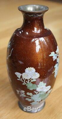 Stunning Meiji goldstone cloisonné vase! Flowers, trees, bird 7.5 FREE SHIPPING