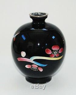 Stylized Japanese Cloisonne Vase with Bold Cherry Blossoms Design by Ando