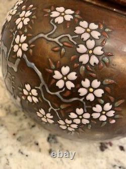 Superb Antique Japanese Ando Cloisonne Weeping Cherry Blossom Vase
