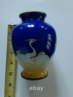 Superb Antique Japanese Cloisonne Vase Egrets Decoration