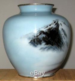 Superb Japanese Wire/Wireless Cloisonne Enamel Vase with Mt. Fuji Signed Tamura