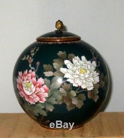 Superb Meiji Japanese Cloisonne Covered Jar Vase Butterflies Floral-Silver Wire