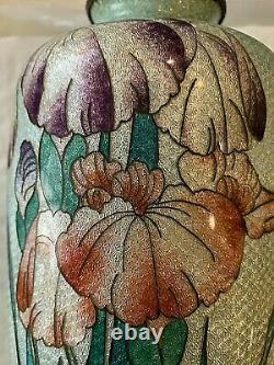 Tall Antique Meiji Japanese Foil Cloisonne Vase. Irises. 12h, 4.5w
