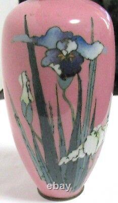 Tall Japanese Ando Cloisonne Pink Enamel Floral Design 43/4 H. Vase