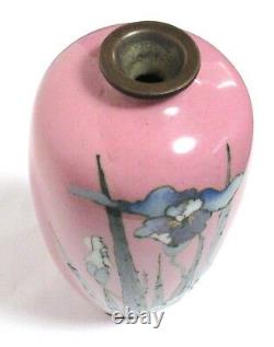 Tall Japanese Ando Cloisonne Pink Enamel Floral Design 43/4 H. Vase